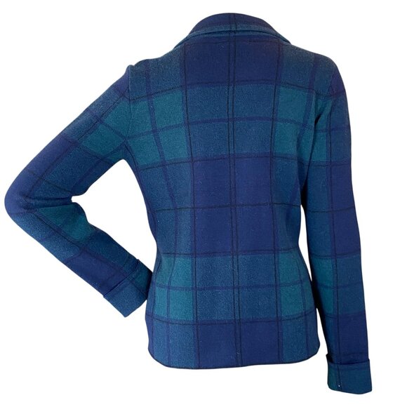 Tahari Jacket Cardigan Knit Blazer Plaid Sz M Blue & Green #178E - Picture 5 of 7